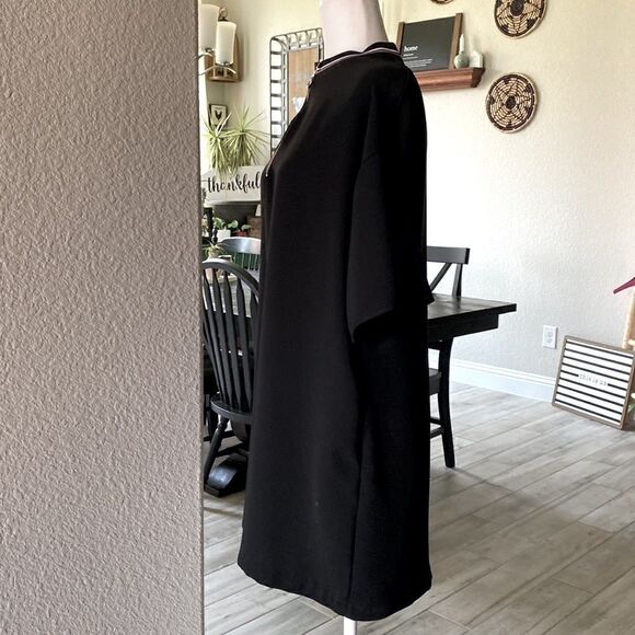 Zara Basic Black Shirt Dress Silver Zipper Pockets Short Sleeves S Oversize Boho - Picture 3 of 9